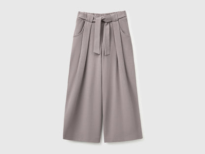 Benetton Gray Girls Trousers with Sash in Warm Cotton SKU: 3UODCF06F_39R Image 01