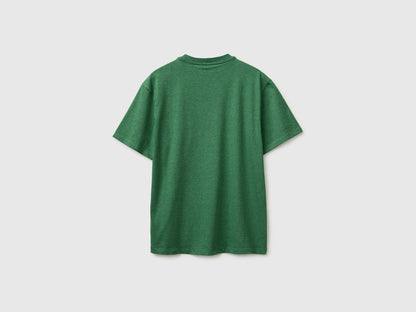 Benetton Green Men Melange T-Shirt with Logo SKU: 3UWFU10BV_6P8 Image 02