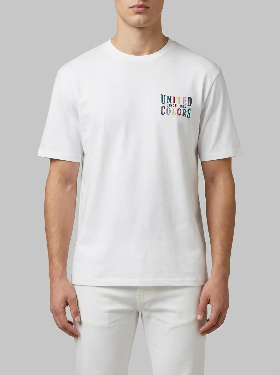 Benetton White Men Melange T-Shirt with Logo SKU: 3UWFU10BV_901 Image 00