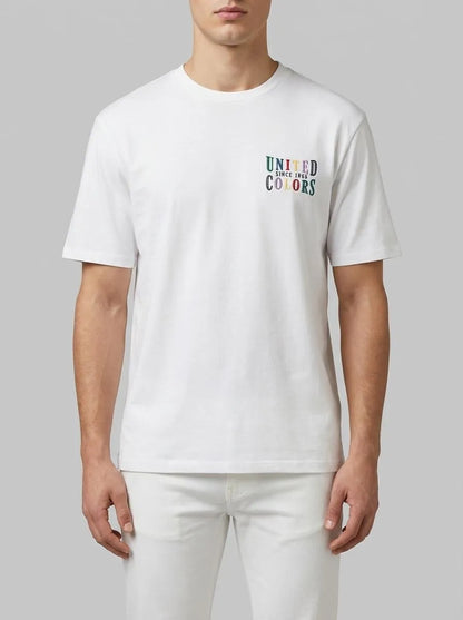 Benetton White Men Melange T-Shirt with Logo SKU: 3UWFU10BV_901 Image 00
