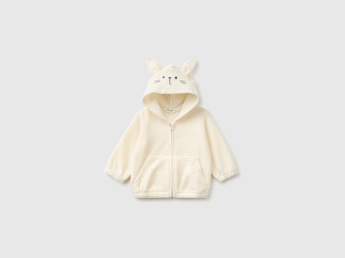 Benetton Creamy White New Born Chenille Sweatshirt with Embroidery SKU: 3VHNA501Z_0R2 Image 01