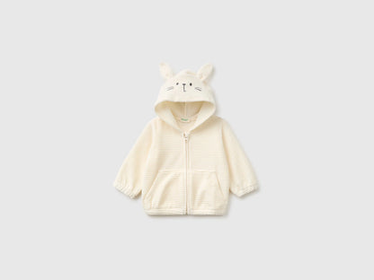 Benetton Creamy White New Born Chenille Sweatshirt with Embroidery SKU: 3VHNA501Z_0R2 Image 01