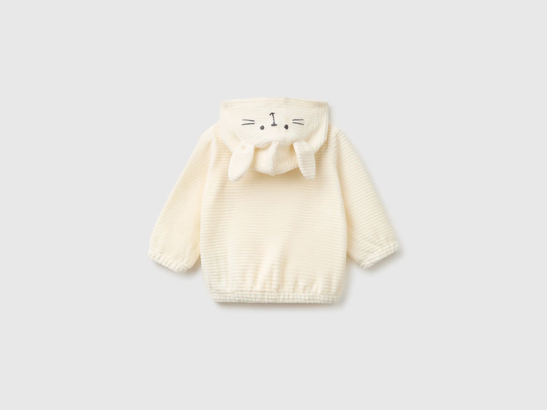 Benetton Creamy White New Born Chenille Sweatshirt with Embroidery SKU: 3VHNA501Z_0R2 Image 02