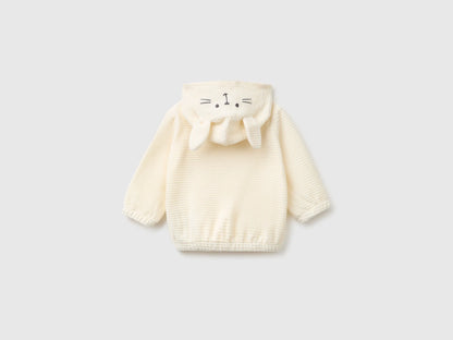 Benetton Creamy White New Born Chenille Sweatshirt with Embroidery SKU: 3VHNA501Z_0R2 Image 02