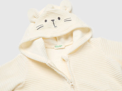 Benetton Creamy White New Born Chenille Sweatshirt with Embroidery SKU: 3VHNA501Z_0R2 Image 03