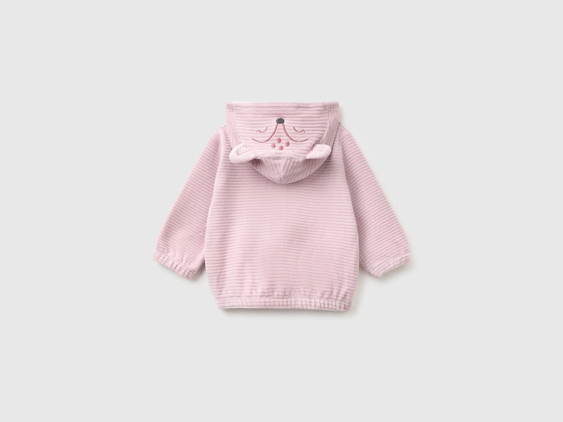Benetton Pink New Born Chenille Sweatshirt with Embroidery SKU: 3VHNA501Z_197 Image 02