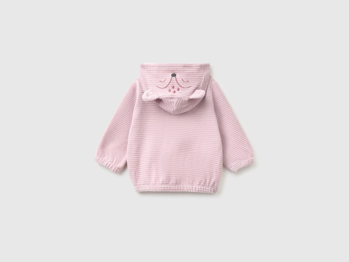 Benetton Pink New Born Chenille Sweatshirt with Embroidery SKU: 3VHNA501Z_197 Image 02