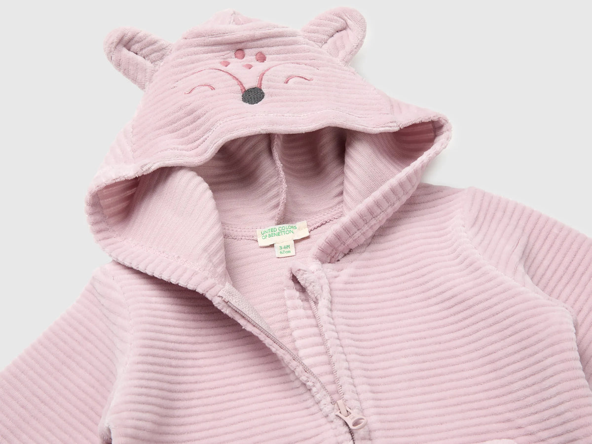 Benetton Pink New Born Chenille Sweatshirt with Embroidery SKU: 3VHNA501Z_197 Image 03