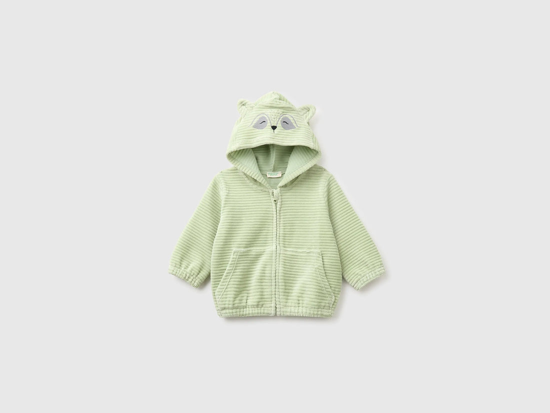Benetton Light Green New Born Chenille Sweatshirt with Embroidery SKU: 3VHNA501Z_2G8 Image 01