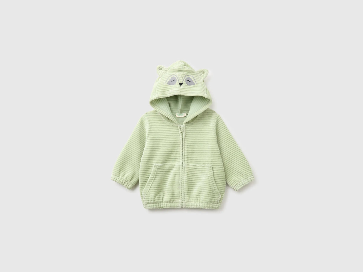 Benetton Light Green New Born Chenille Sweatshirt with Embroidery SKU: 3VHNA501Z_2G8 Image 01