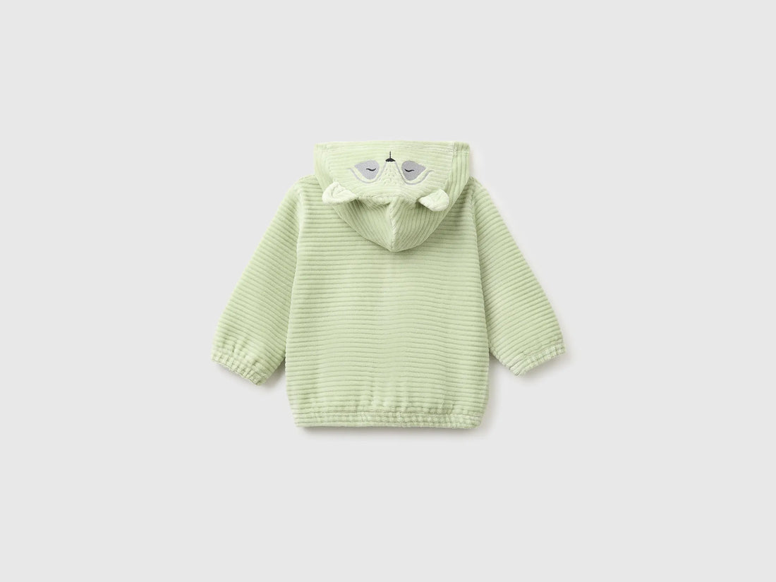 Benetton Light Green New Born Chenille Sweatshirt with Embroidery SKU: 3VHNA501Z_2G8 Image 02