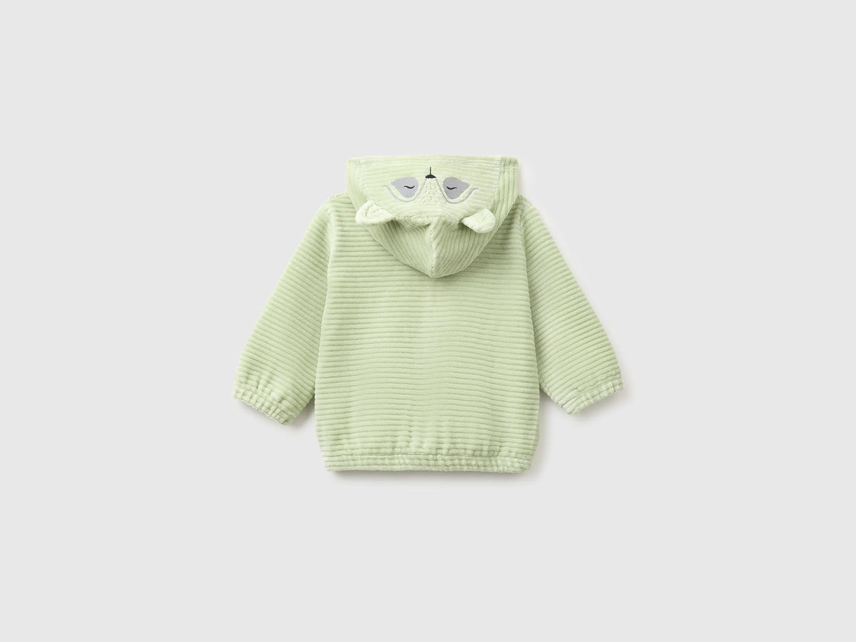 Benetton Light Green New Born Chenille Sweatshirt with Embroidery SKU: 3VHNA501Z_2G8 Image 02