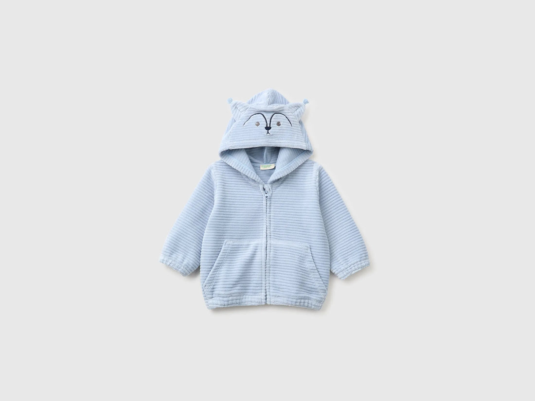 Benetton Sky Blue New Born Chenille Sweatshirt with Embroidery SKU: 3VHNA501Z_3L3 Image 01