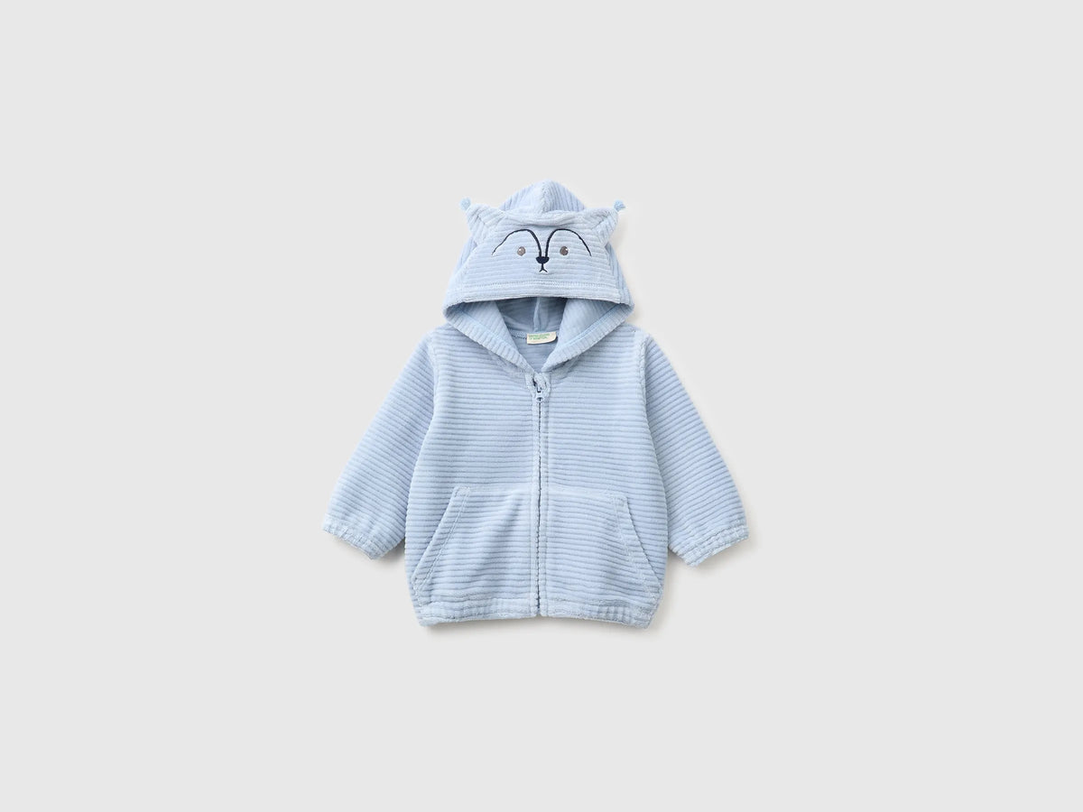 Benetton Sky Blue New Born Chenille Sweatshirt with Embroidery SKU: 3VHNA501Z_3L3 Image 01