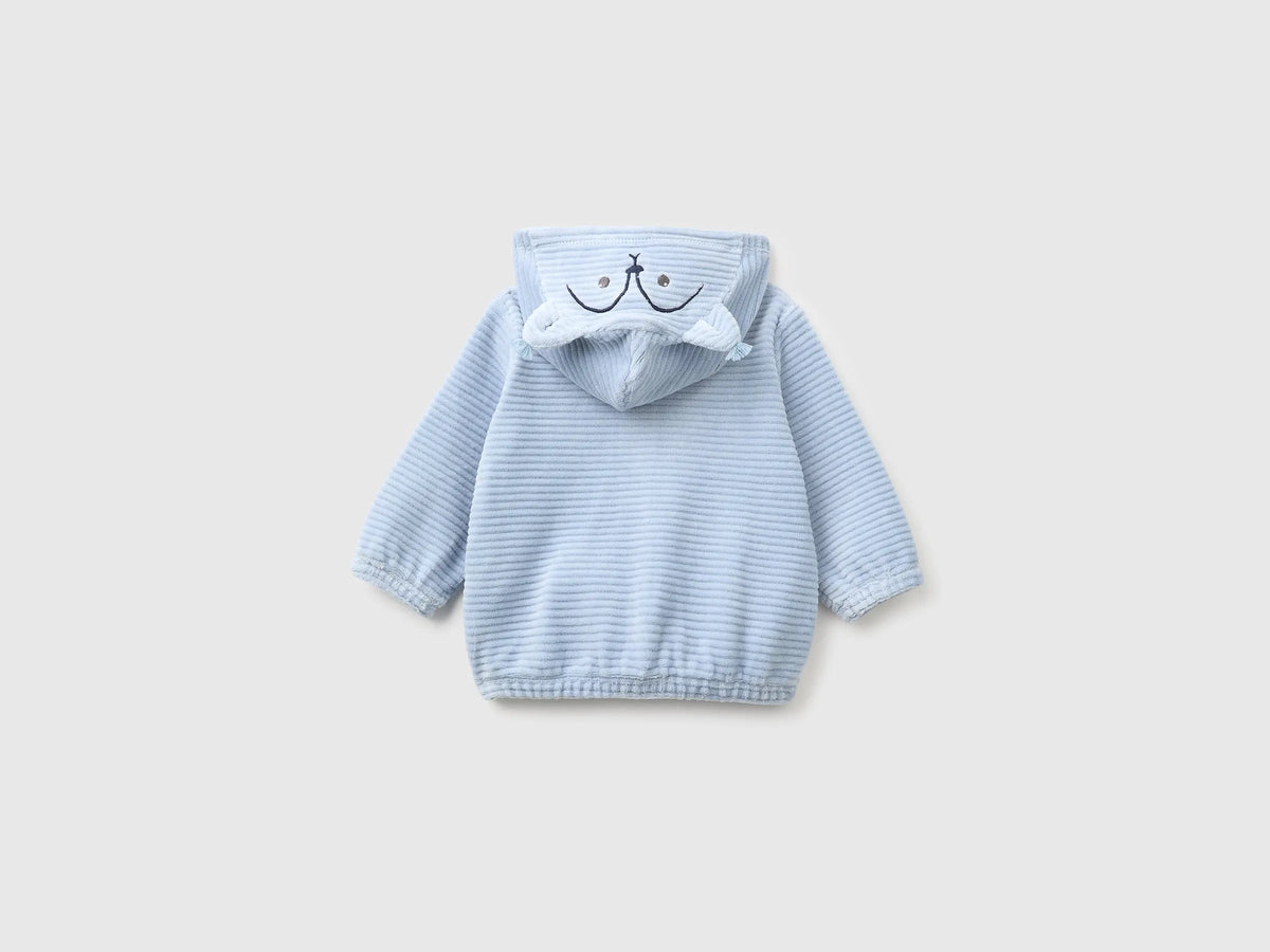 Benetton Sky Blue New Born Chenille Sweatshirt with Embroidery SKU: 3VHNA501Z_3L3 Image 02