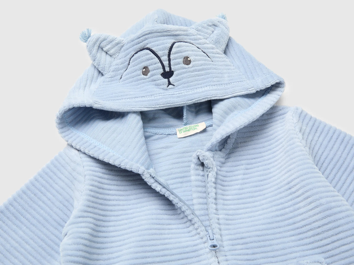 Benetton Sky Blue New Born Chenille Sweatshirt with Embroidery SKU: 3VHNA501Z_3L3 Image 03