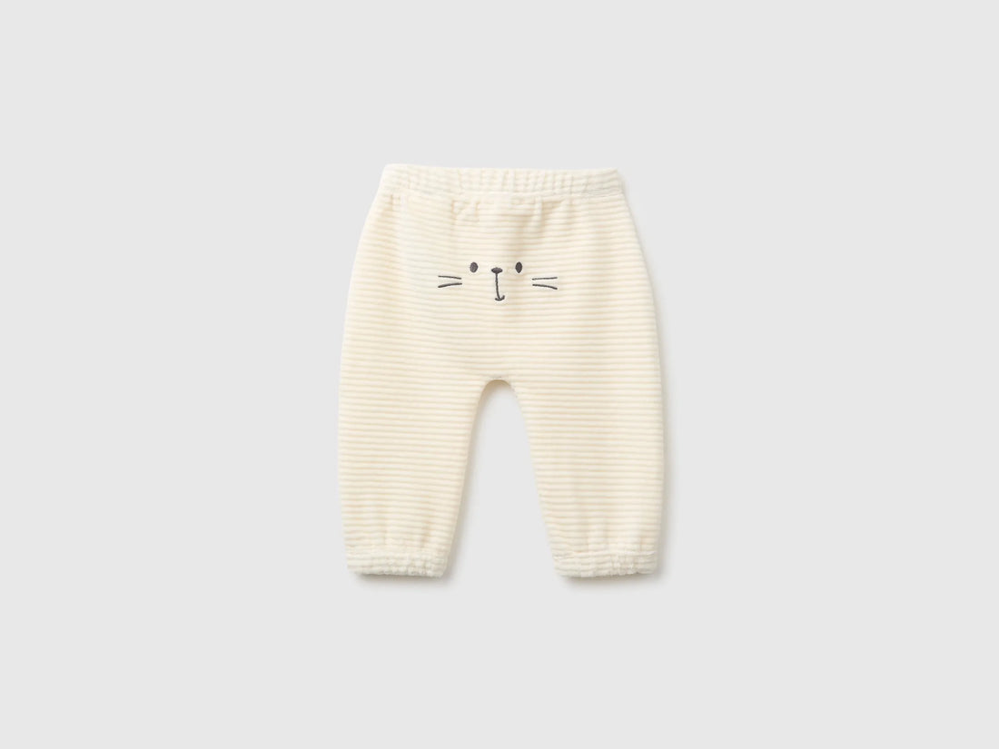 Benetton Creamy White New Born Chenille Trousers with Embroidery on The Back SKU: 3VHNAF02S_0R2 Image 02