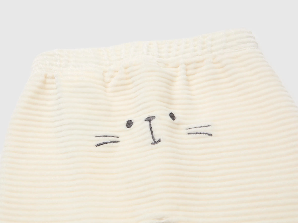 Benetton Creamy White New Born Chenille Trousers with Embroidery on The Back SKU: 3VHNAF02S_0R2 Image 03