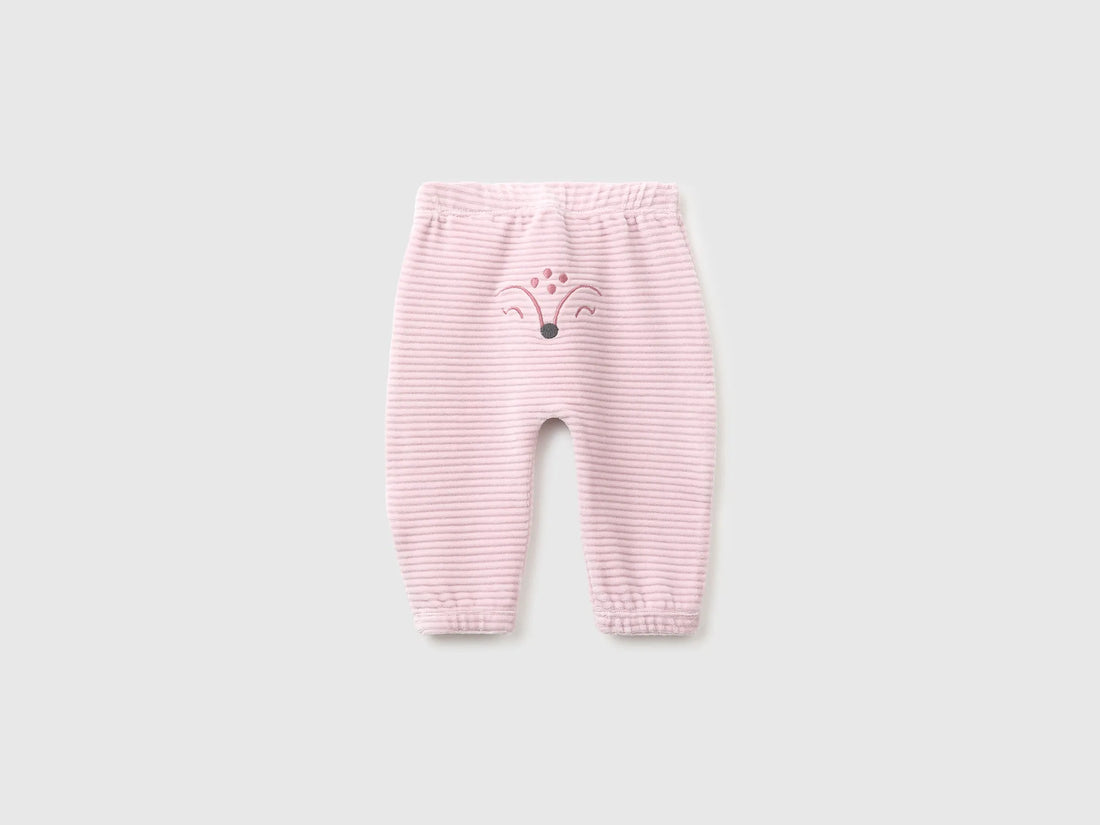 Benetton Pink New Born Chenille Trousers with Embroidery on The Back SKU: 3VHNAF02S_197 Image 02