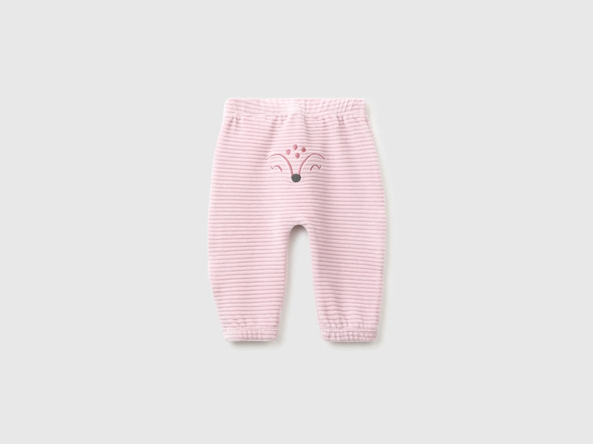 Benetton Pink New Born Chenille Trousers with Embroidery on The Back SKU: 3VHNAF02S_197 Image 02