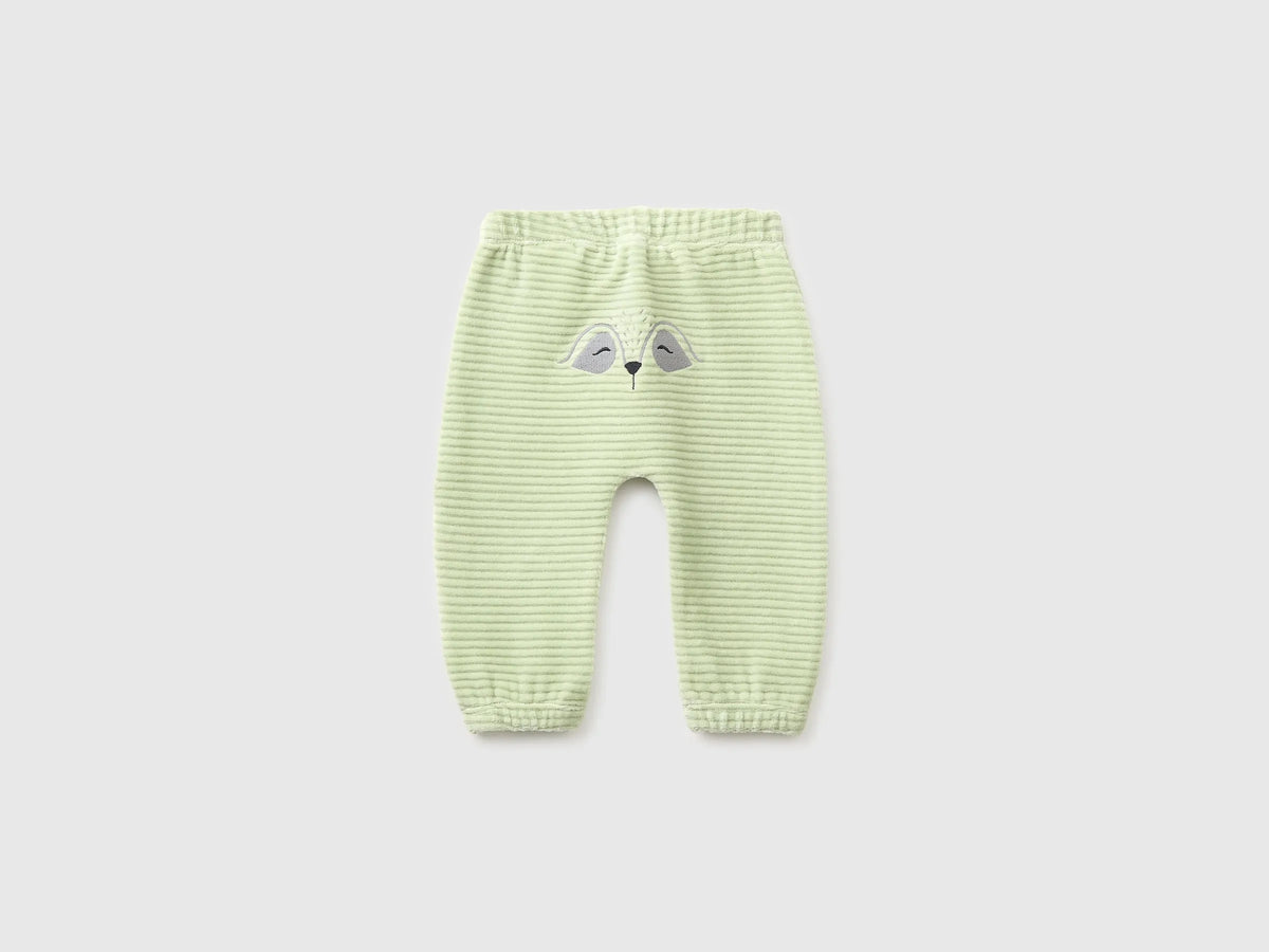 Benetton Light Green New Born Chenille Trousers with Embroidery on The Back SKU: 3VHNAF02S_2G8 Image 02