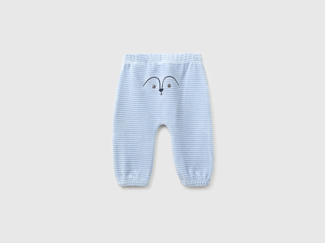 Benetton Sky Blue New Born Chenille Trousers with Embroidery on The Back SKU: 3VHNAF02S_3L3 Image 02