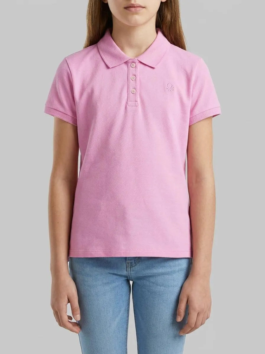 Benetton Lilac Girls Short Sleeve Polo in Cotton SKU: 3WG9C300O_00L Image 00