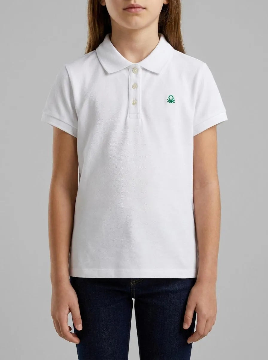Benetton White Girls Short Sleeve Polo in Cotton SKU: 3WG9C300O_101 Image 00