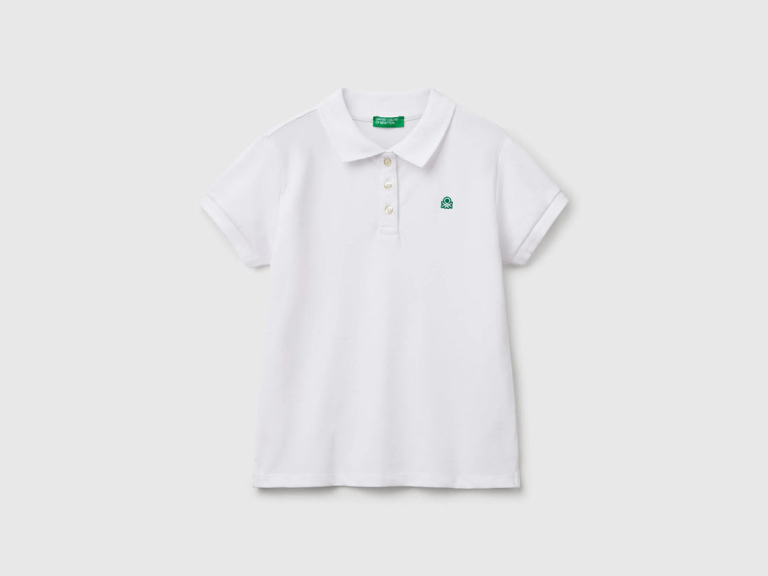 Benetton White Girls Short Sleeve Polo in Cotton SKU: 3WG9C300O_101 Image 01