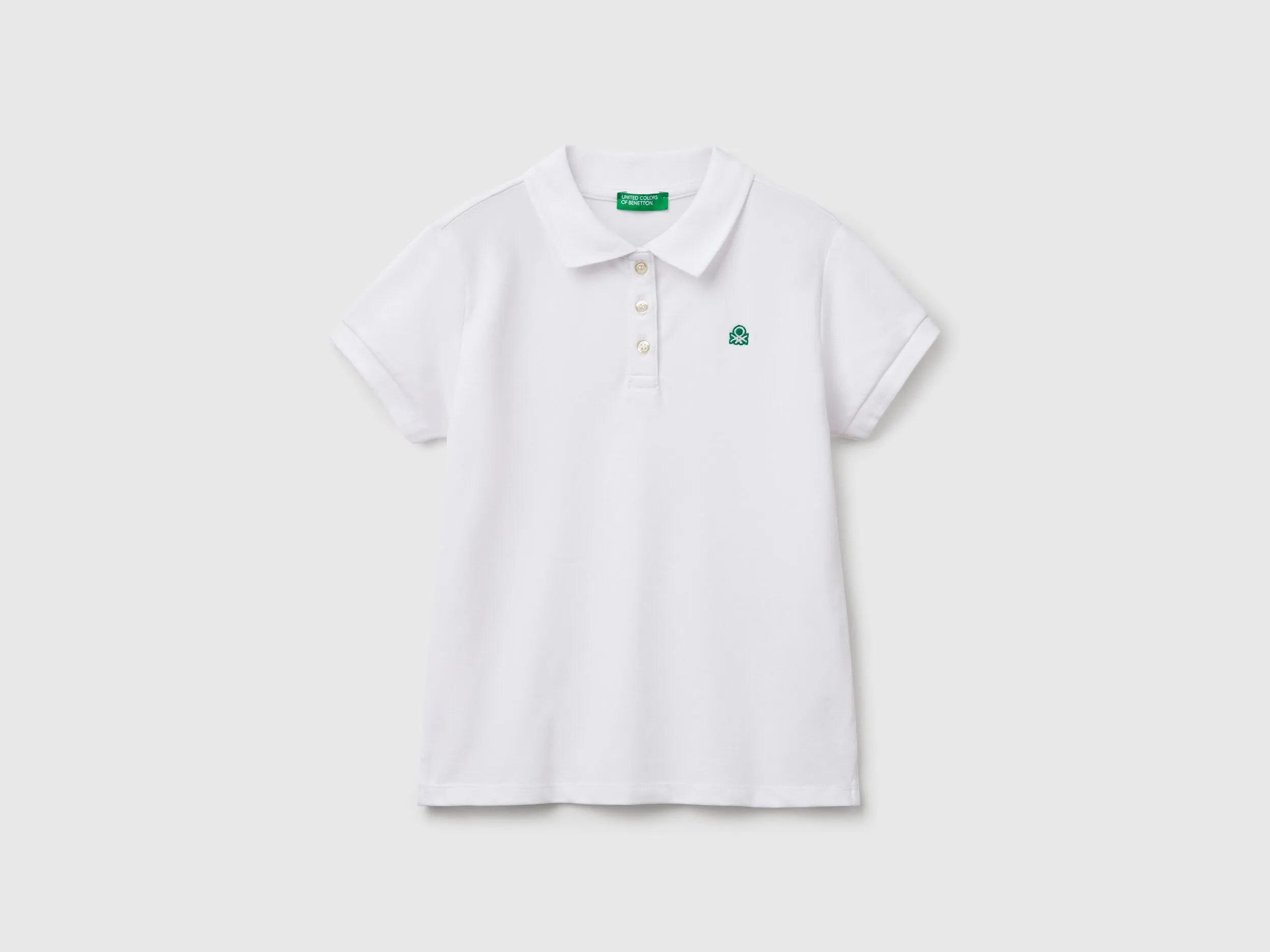 Benetton White Girls Short Sleeve Polo in Cotton SKU: 3WG9C300O_101 Image 01