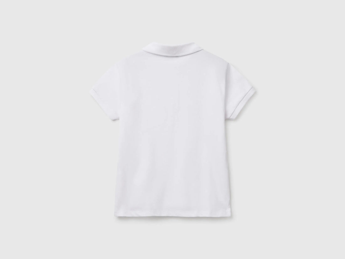 Benetton White Girls Short Sleeve Polo in Cotton SKU: 3WG9C300O_101 Image 02