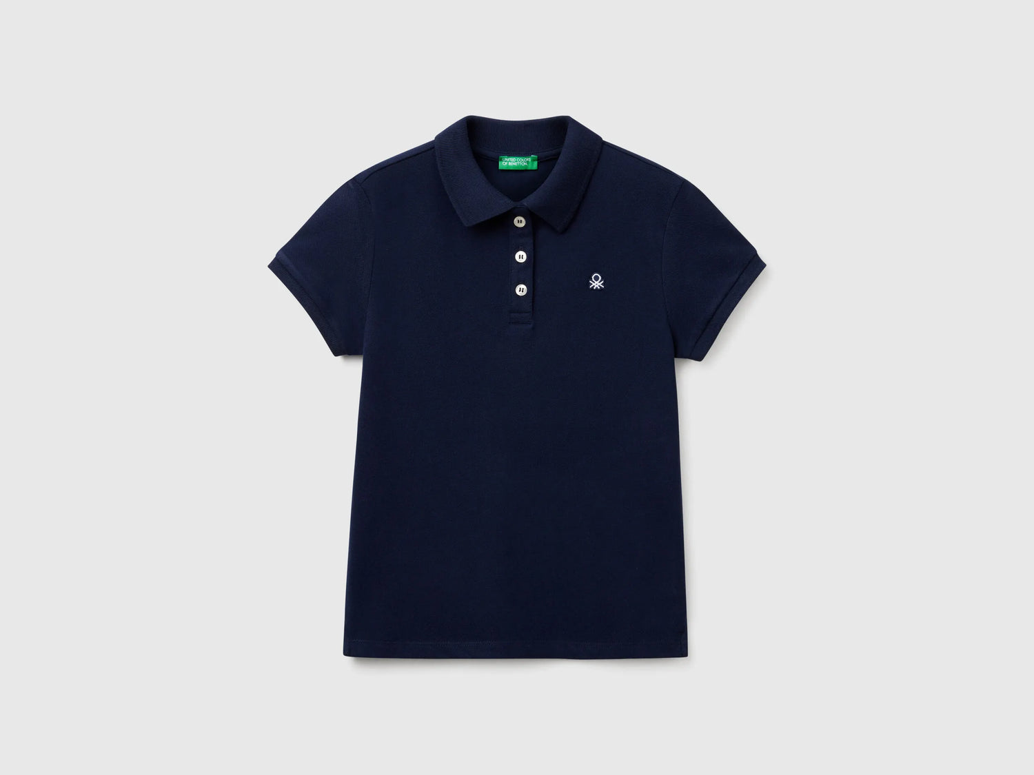 Benetton Dark Blue Girls Short Sleeve Polo in Cotton SKU: 3WG9C300O_252 Image 01