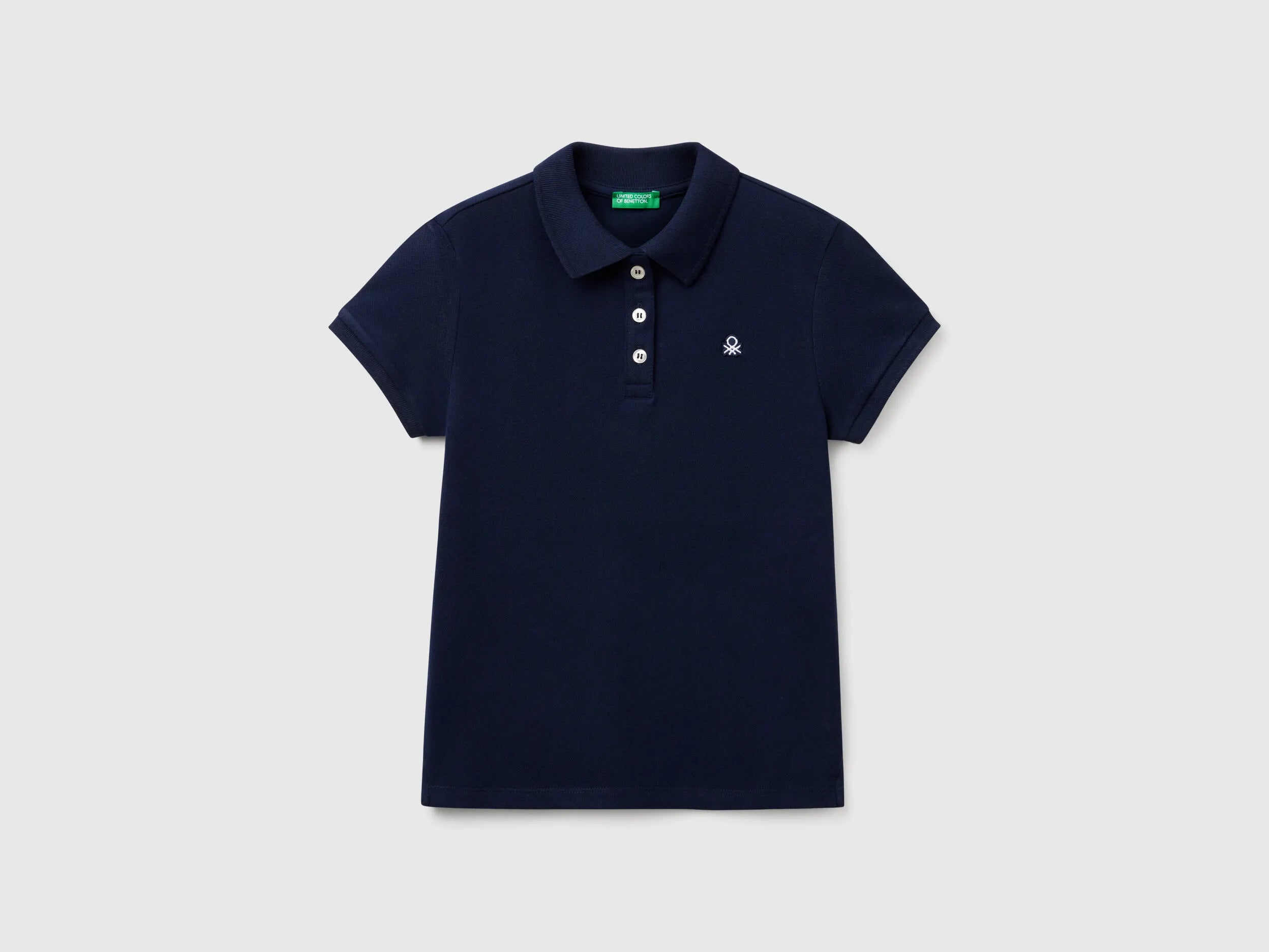 Benetton Dark Blue Girls Short Sleeve Polo in Cotton SKU: 3WG9C300O_252 Image 01