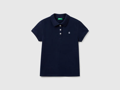 Benetton Dark Blue Girls Short Sleeve Polo in Cotton SKU: 3WG9C300O_252 Image 01