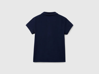 Benetton Dark Blue Girls Short Sleeve Polo in Cotton SKU: 3WG9C300O_252 Image 02