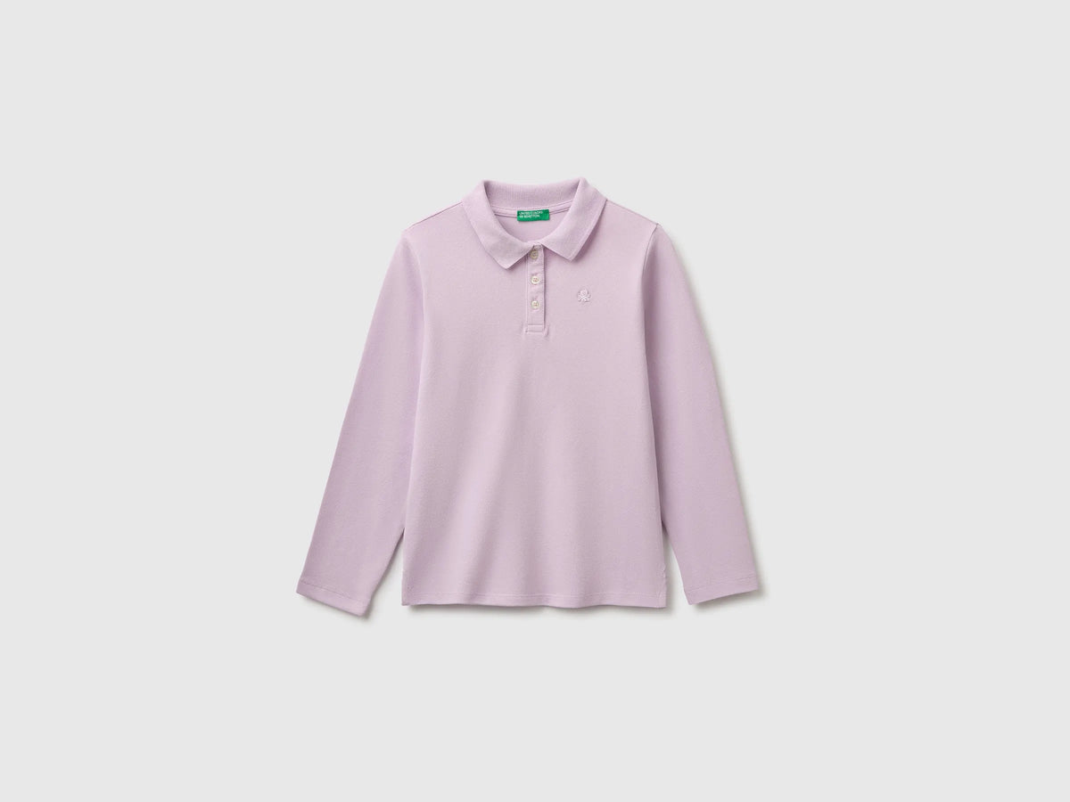 Benetton Lavender Girls Long Sleeve Polo in Cotton SKU: 3WG9C300X_0W1 Image 01