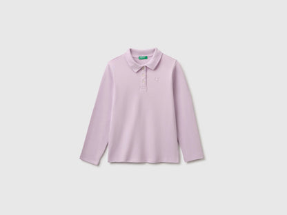 Benetton Lavender Girls Long Sleeve Polo in Cotton SKU: 3WG9C300X_0W1 Image 01
