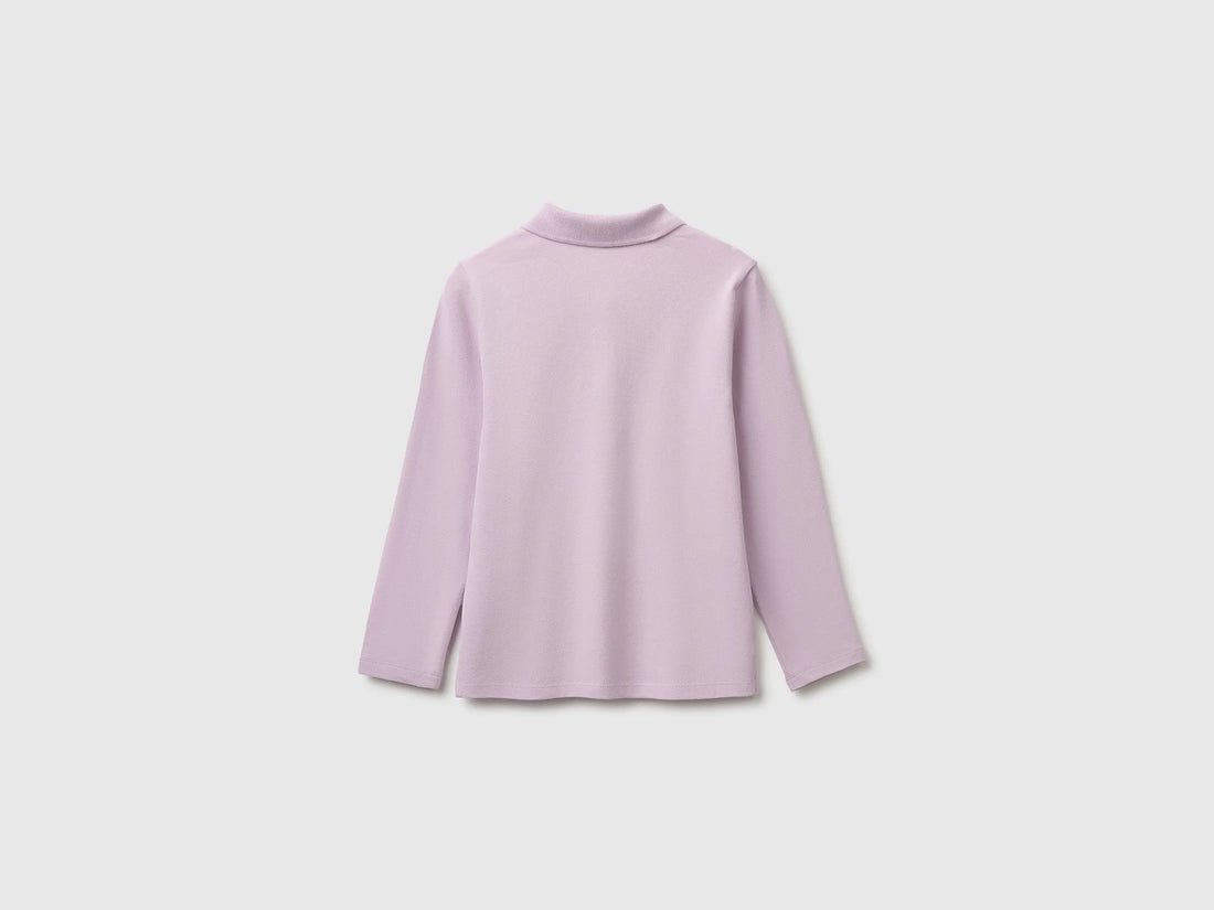 Benetton Lavender Girls Long Sleeve Polo in Cotton SKU: 3WG9C300X_0W1 Image 02