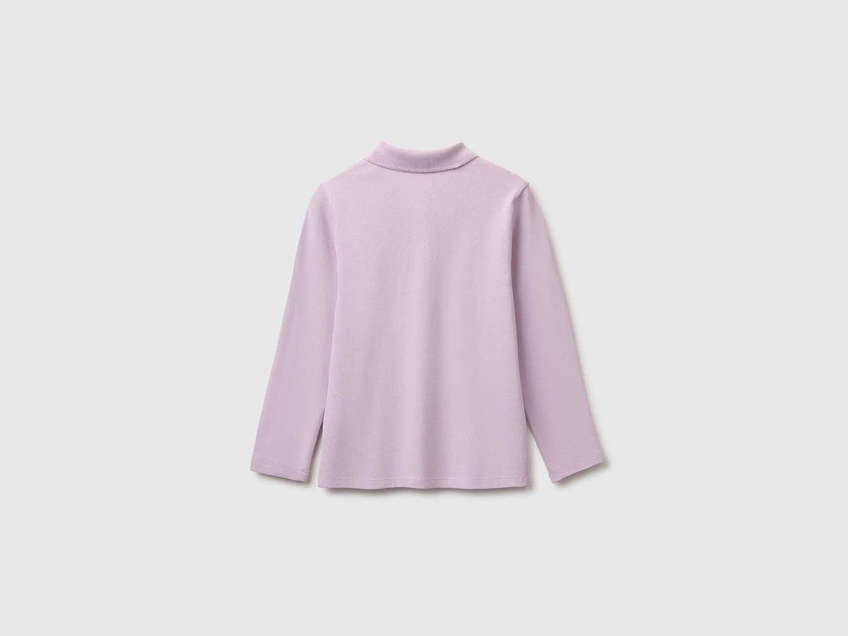 Benetton Lavender Girls Long Sleeve Polo in Cotton SKU: 3WG9C300X_0W1 Image 02