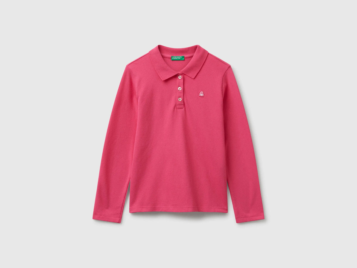 Benetton Fuchsia Girls Long Sleeve Polo in Cotton SKU: 3WG9C300X_1A2 Image 01