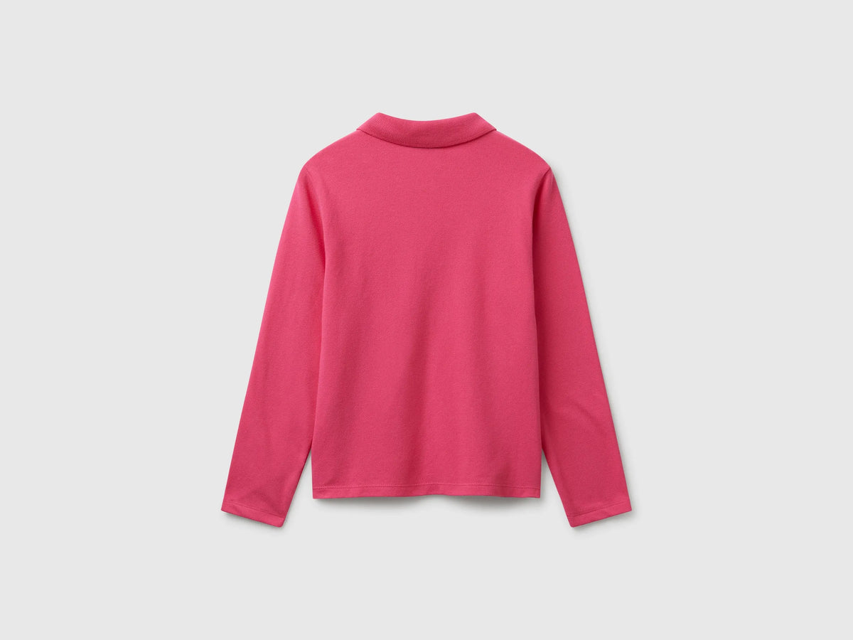 Benetton Fuchsia Girls Long Sleeve Polo in Cotton SKU: 3WG9C300X_1A2 Image 02