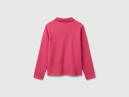 Benetton Fuchsia Girls Long Sleeve Polo in Cotton SKU: 3WG9C300X_1A2 Image 02
