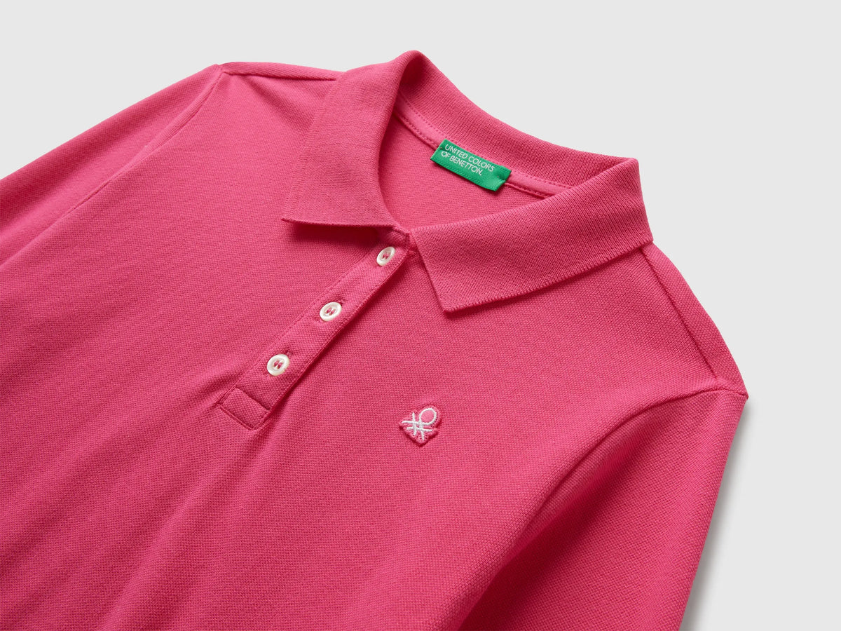 Benetton Fuchsia Girls Long Sleeve Polo in Cotton SKU: 3WG9C300X_1A2 Image 03