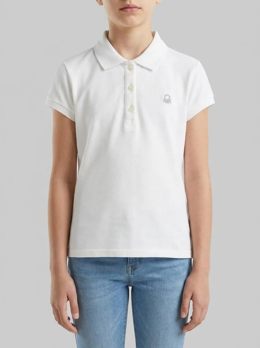 Benetton White Girls Short Sleeve Polo in Cotton SKU: 3WG9G300A_101 Image 00