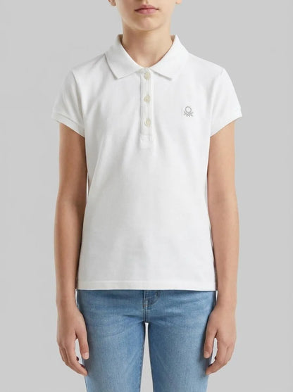 Benetton White Girls Short Sleeve Polo in Cotton SKU: 3WG9G300A_101 Image 00