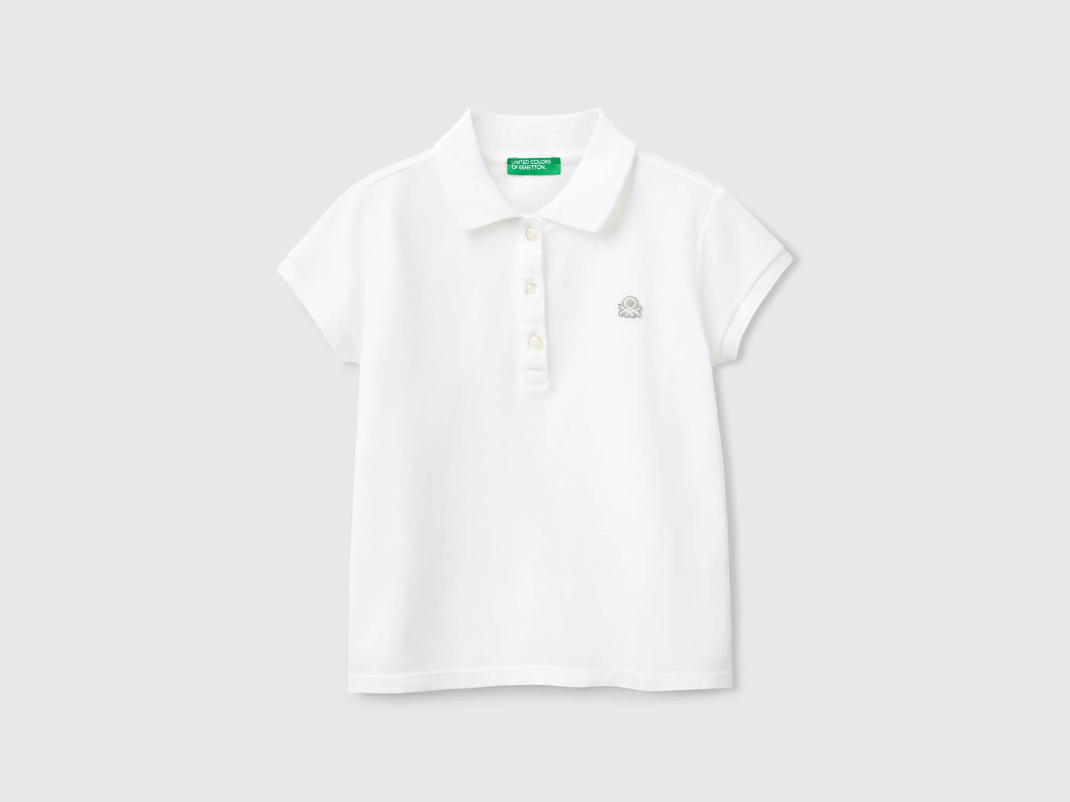 Benetton White Girls Short Sleeve Polo in Cotton SKU: 3WG9G300A_101 Image 01