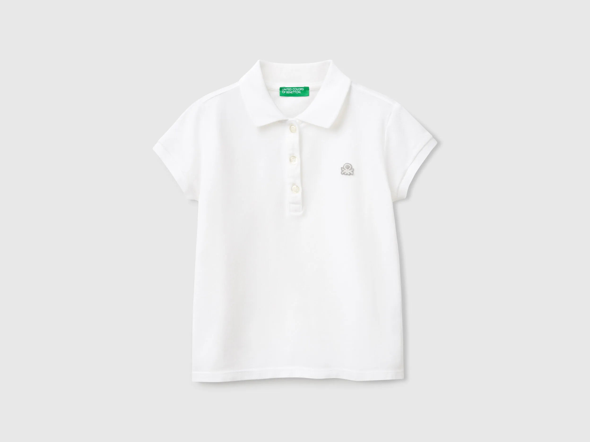 Benetton White Girls Short Sleeve Polo in Cotton SKU: 3WG9G300A_101 Image 01