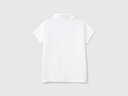 Benetton White Girls Short Sleeve Polo in Cotton SKU: 3WG9G300A_101 Image 02