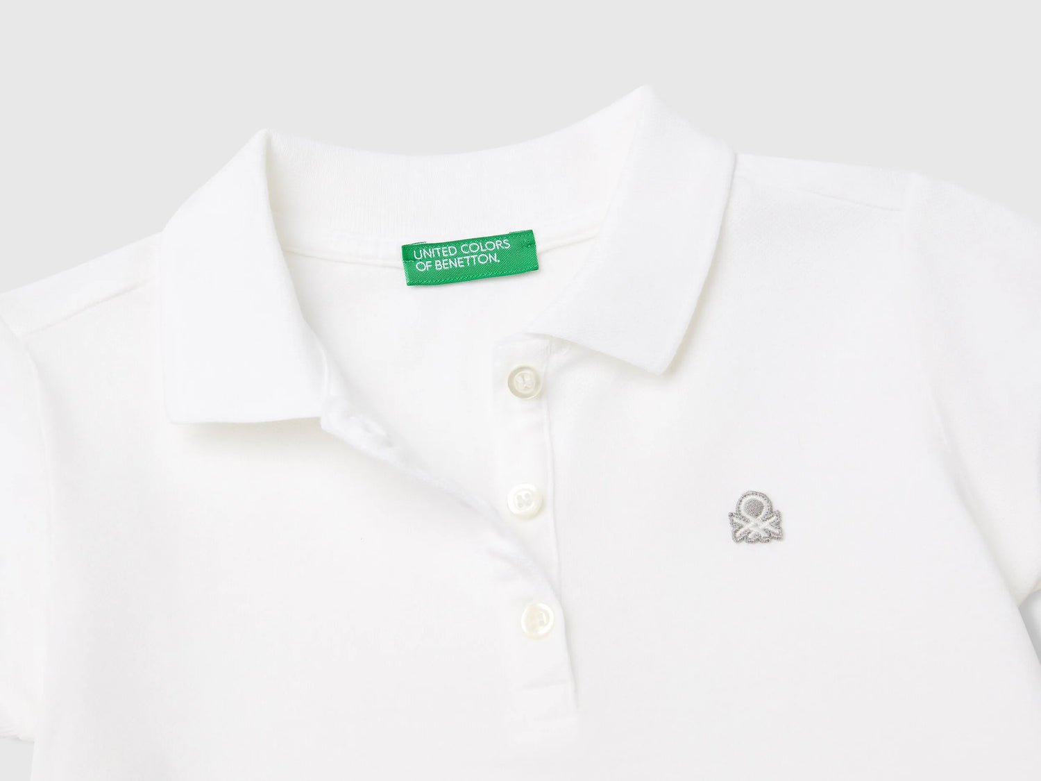 Benetton White Girls Short Sleeve Polo in Cotton SKU: 3WG9G300A_101 Image 03