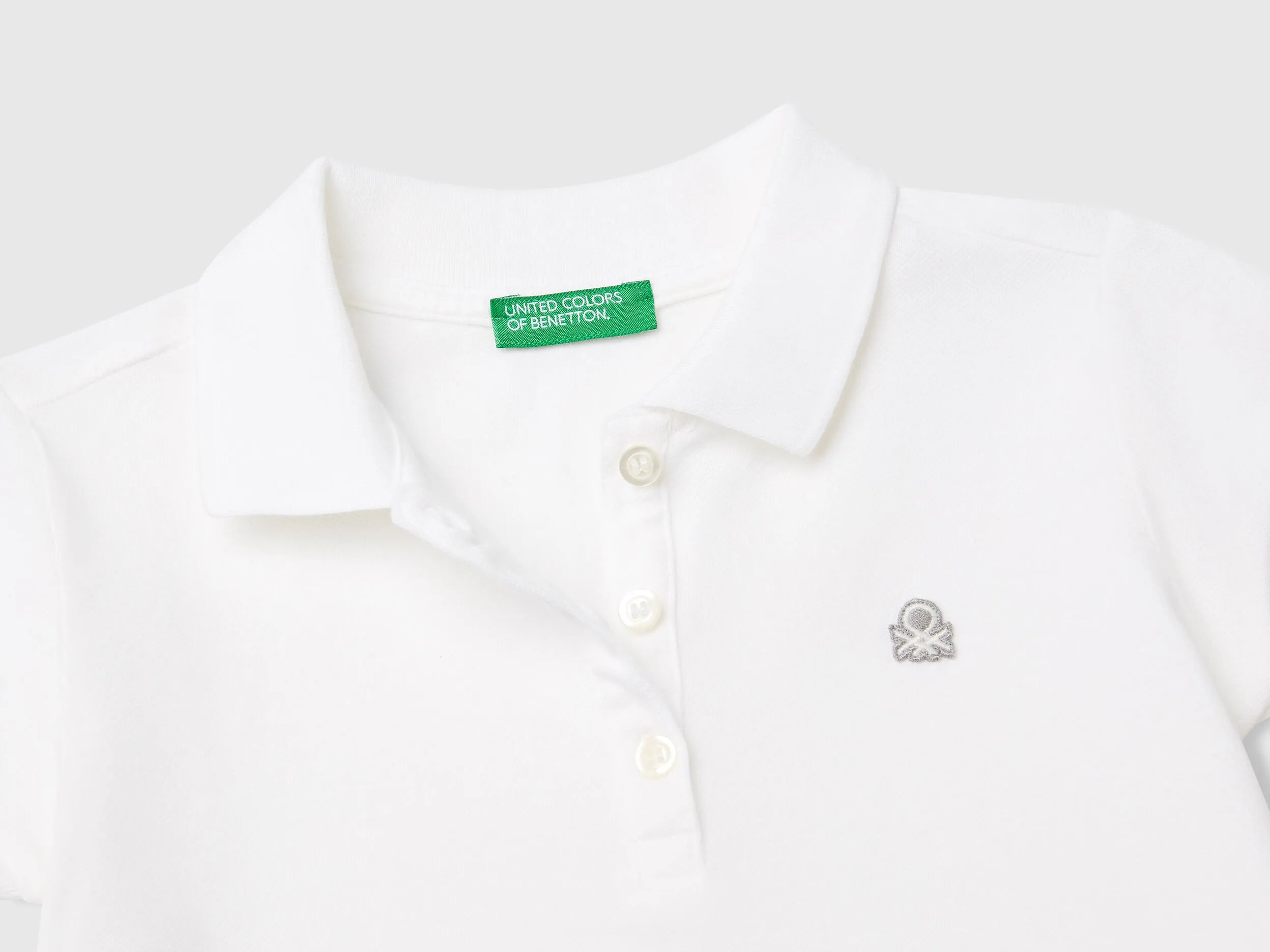 Benetton White Girls Short Sleeve Polo in Cotton SKU: 3WG9G300A_101 Image 03